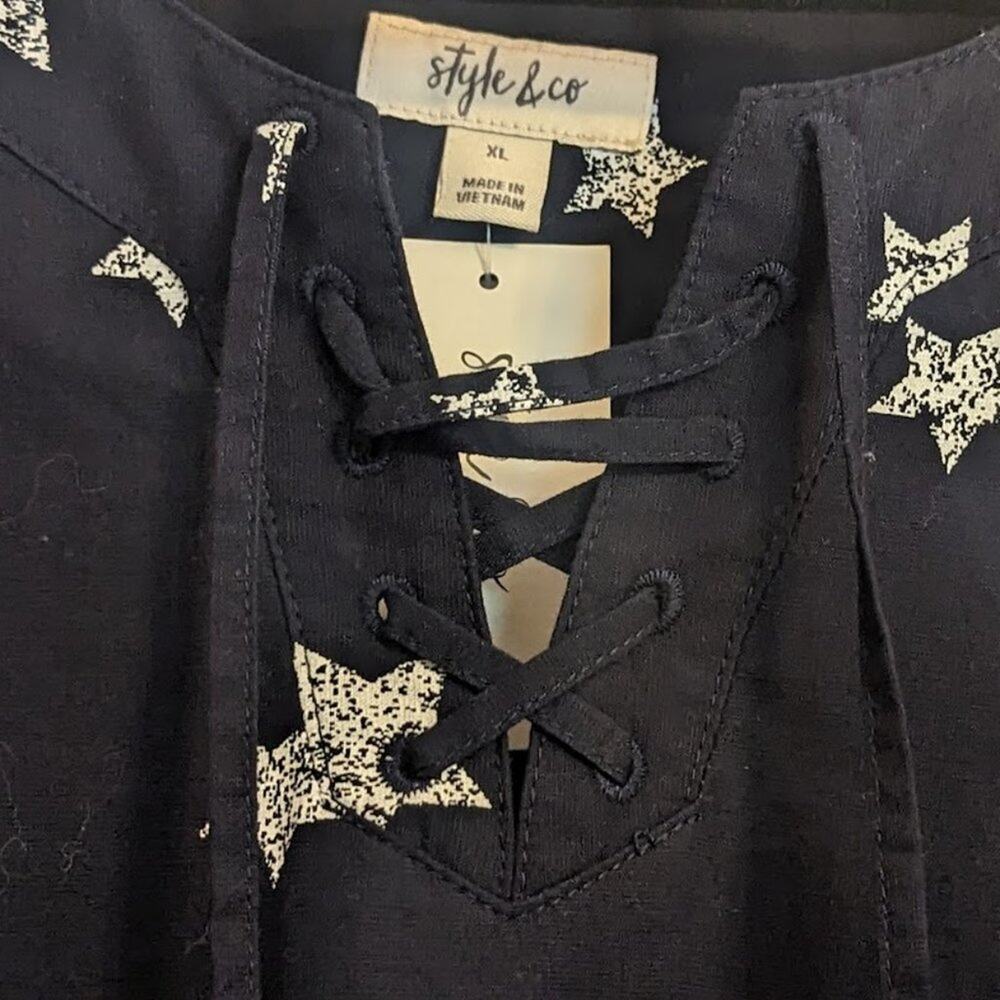 Style & Co NWT 100% Navy Star Lace Front Tunic Size XL - Picture 6 of 9